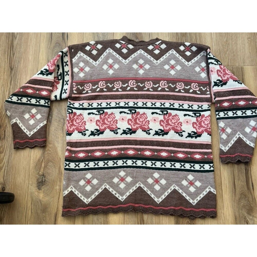Vintage Dana Scott Sweater‎ Floral Cottage Roses Pink Brown Large Women’s - Picture 5 of 6